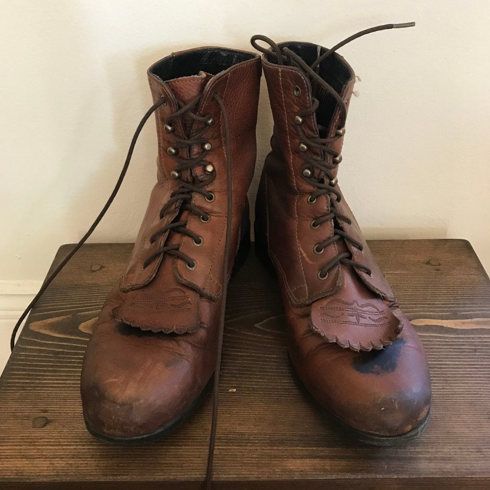 Vintage leather laceup riding boots, sz 9